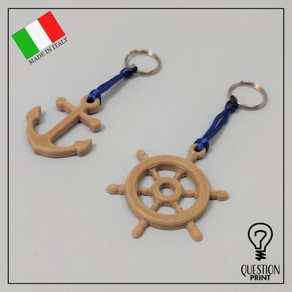 PORTACHIAVI TIMONE o ANCORA in fibra di legno -  portachiave nautica in plastica semi naturale - idea regalo o bomboniera