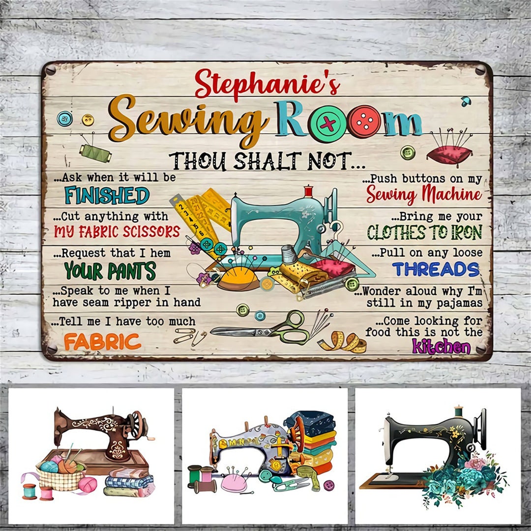 Personalized Name Sewing Room Rules Indoor Decor Metal Sign Etsy