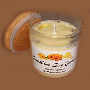 Sunshine Soy Intention Candle, Blessed, Full Moon Charged (for Happiness) - 7 Ounce