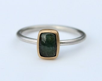 Silver ring with tourmaline in gold setting, size 50