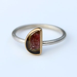 Silver ring with tourmaline in gold setting size 56