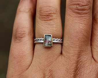 Silver ring with tourmaline in 750 gold setting, size 54
