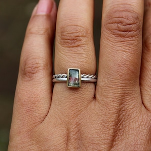 Silver ring with tourmaline in 750 gold setting, size 54