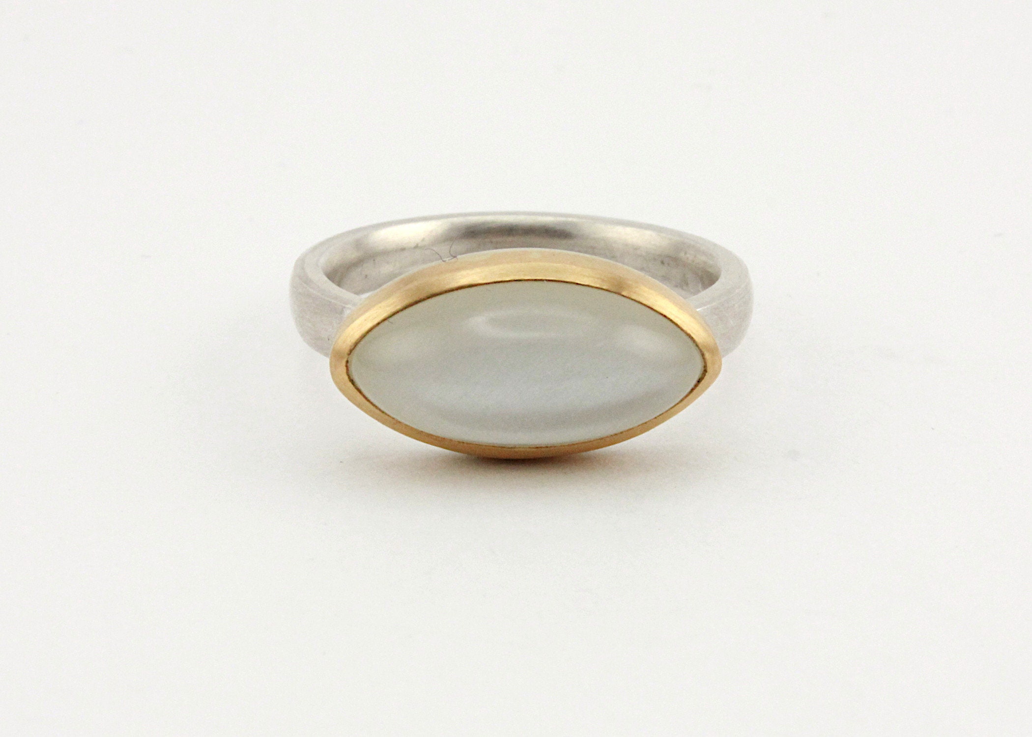 Silver Ring With Moonstone in Gold Setting - Etsy