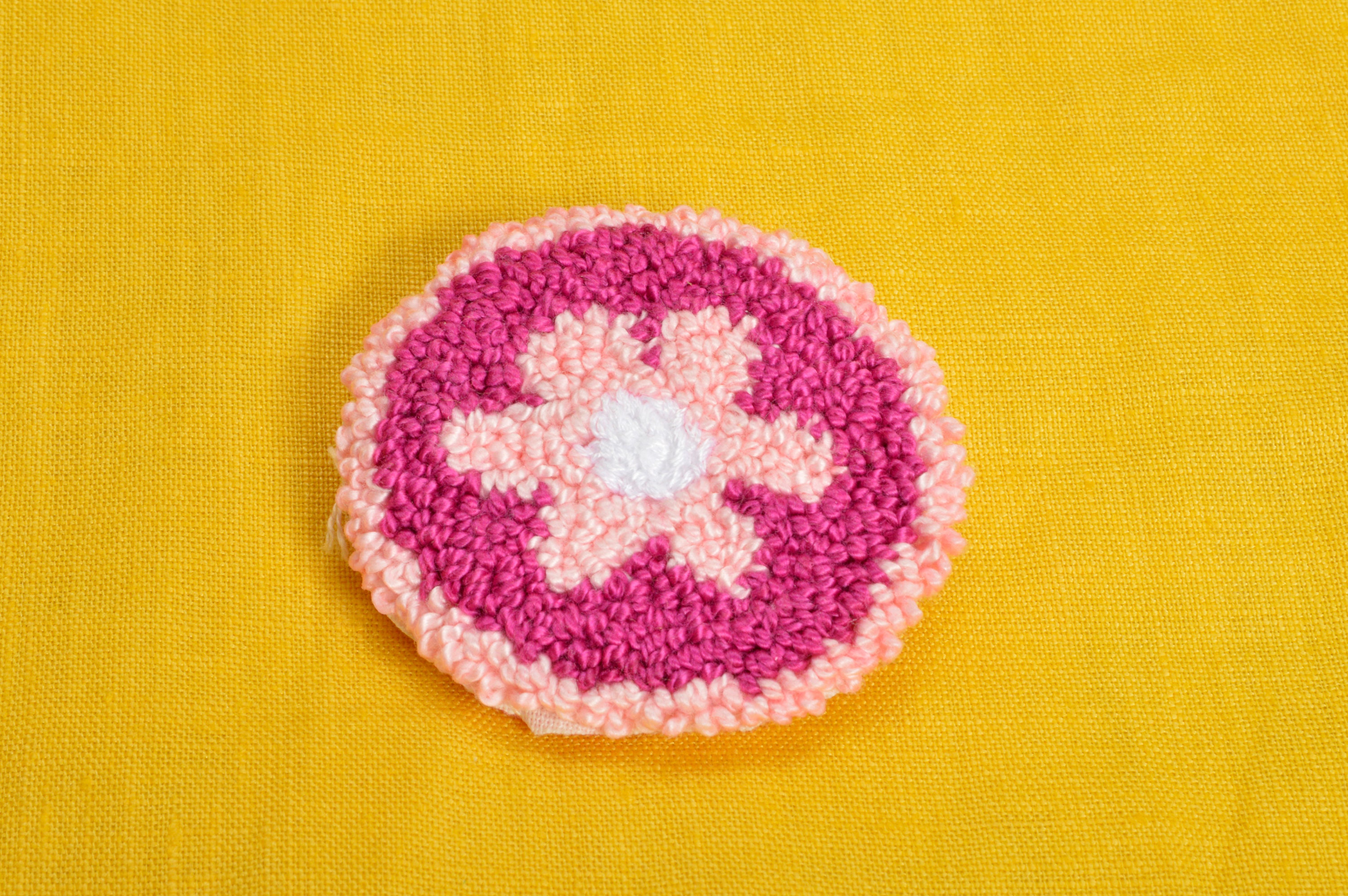 Flower Pin Punch Needle Embroidery Floss Pinback Brooch 2 Pink Fuchsia