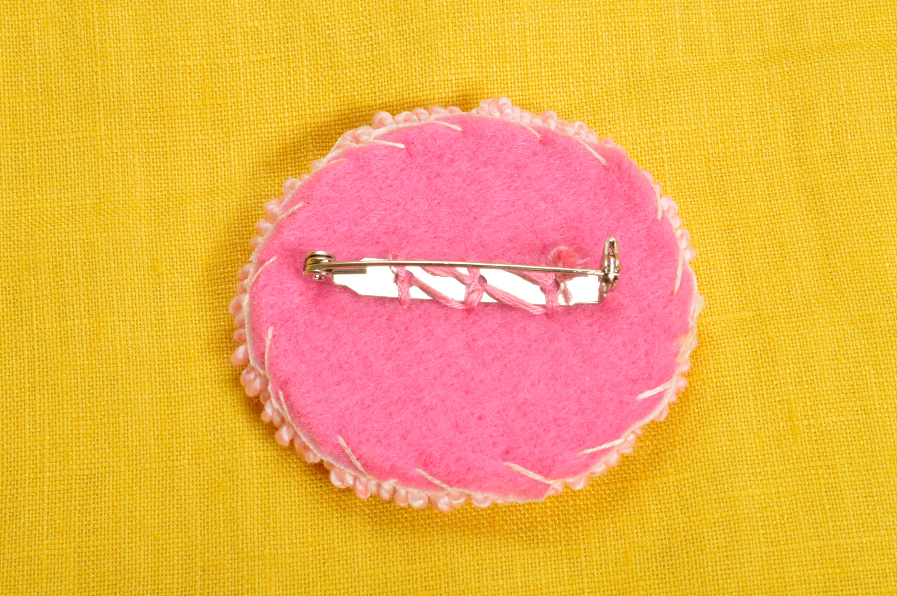 Flower Pin Punch Needle Embroidery Floss Pinback Brooch 2 Pink Fuchsia