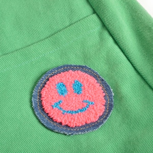 Neon Smiley Face Patch Punch Needle Embroidery Floss Sew On Hot Pink Blue 2.5"
