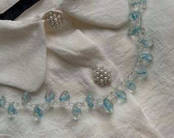 Himmelblaue Perlen Halskette, Cottagecore Choker, Florale Glashalskette, ästhetischer Schmuck, Y2k, Hippie, blaue Rocailles Choker, Baby Blau