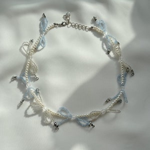 Bridgerton Bow Necklace, Bow Beaded Necklace, Princess Necklace, Aesthetic Jewelry, Cottagecore, Princesscore, Bow Necklace, Pearl Choker