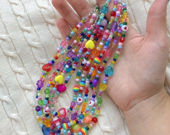 Y2k-kralenketting, niet-overeenkomende kralenketting, Funky Rainbow Choker, jaren 90-stijl, retro, hippie, kleurrijke ketting, cadeau-idee, jaren 2000