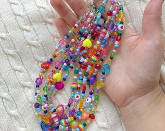 Y2k beaded Necklace, Mismatched beaded necklace, Funky Rainbow Choker, 1990s style, Retro, Hippie, Colorful necklace, Gift idea, 2000s