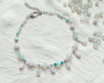 Kristall Perlen Halskette, Opal Baby Rosa Pastellfarben, ästhetische Indie Glas Y2k Choker, Statement Halskette, Frühling Sommer Trend Schmuck