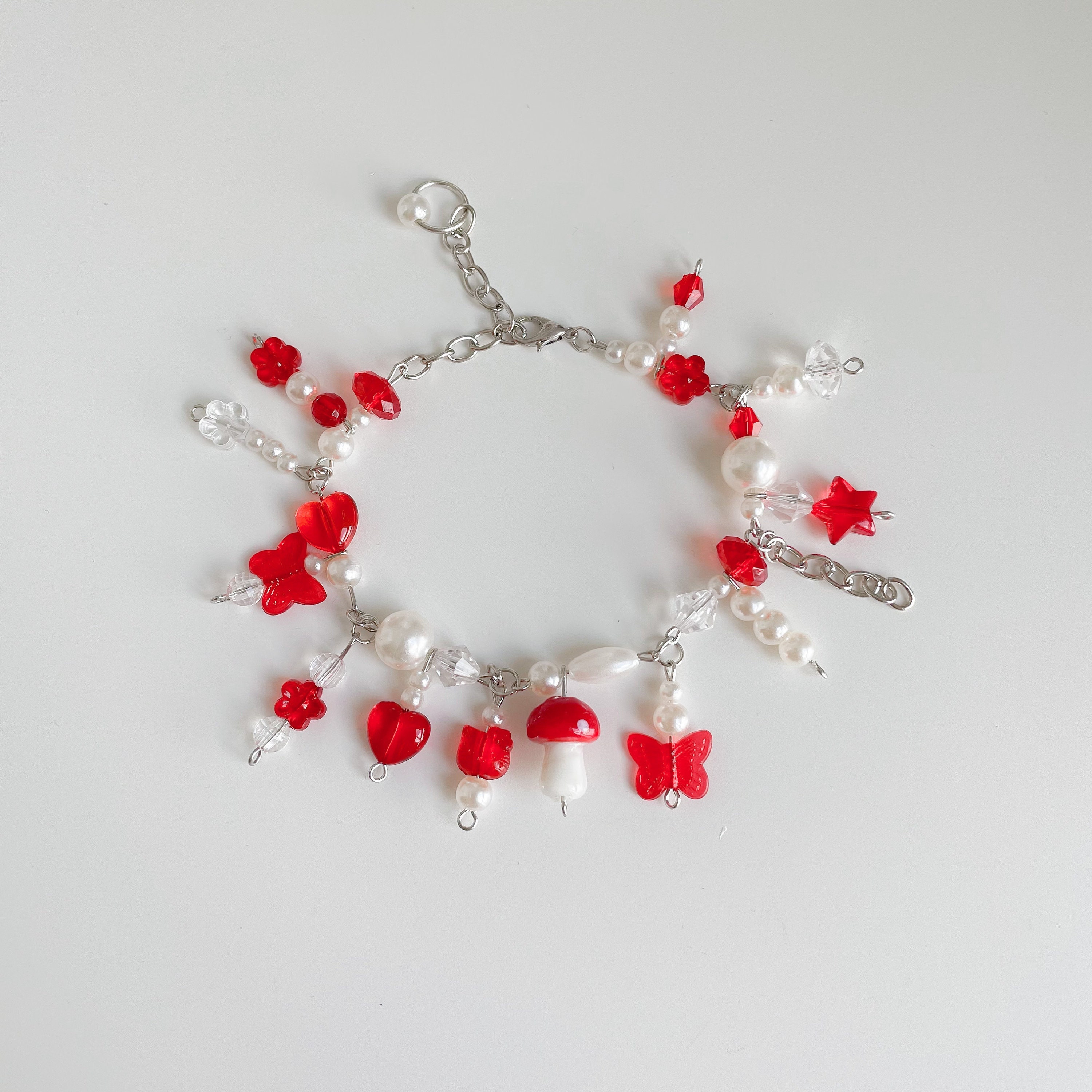 Red Hello Kitty Princess European Charm Bracelet With Ruby Red Rhinestone  Beads