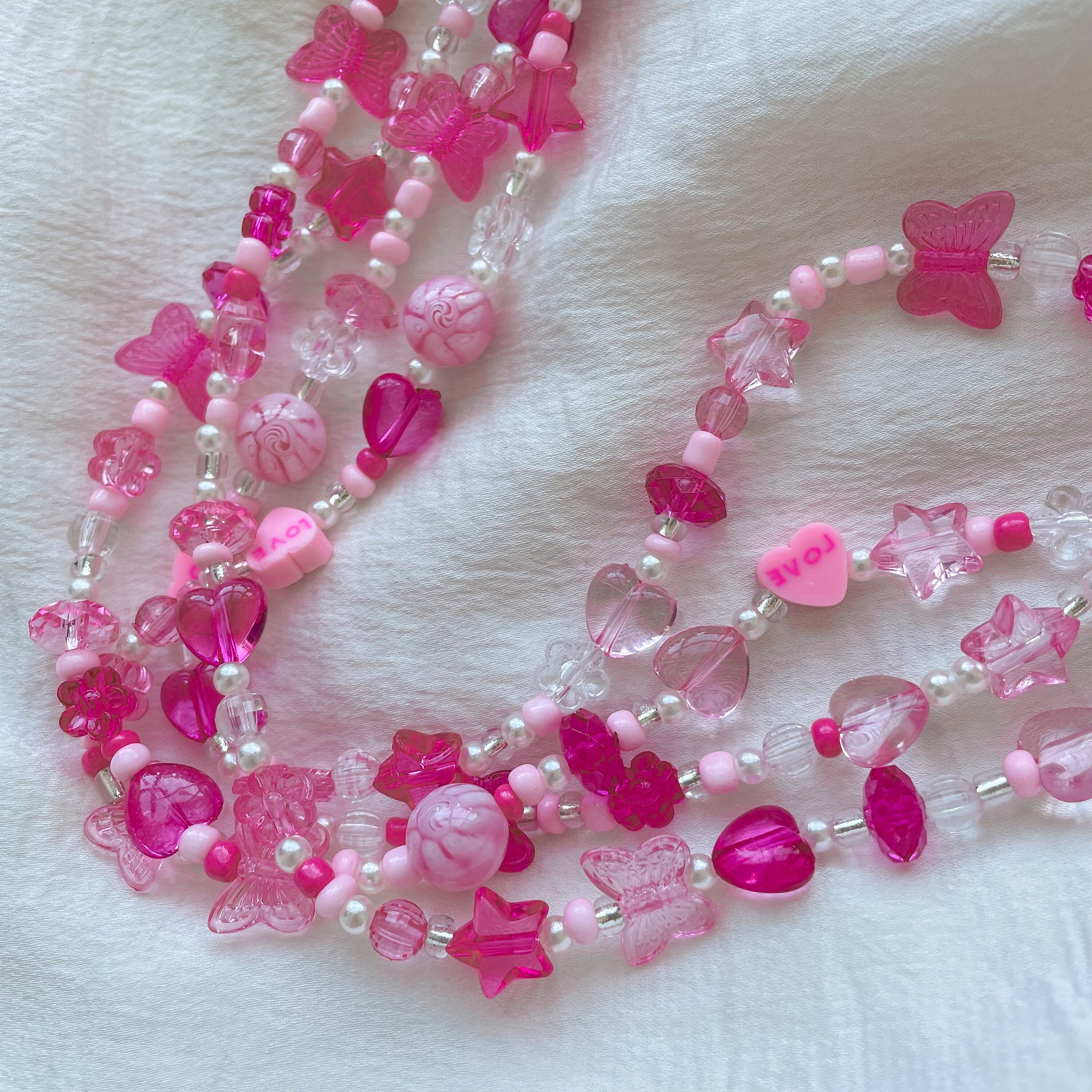 ブレスレット LESS IS MORE baby pink bead necklace Baby Pink Mismatched Beaded Necklace, Y2k Style, 90s