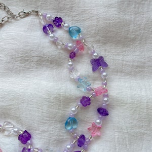 Purple Y2k Beaded Mismatched Necklace Pearl Pastel Fairycore Layered ...