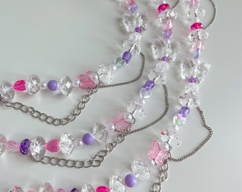 Lila Blau Mismatched Perlen Halskette, Y2K Stil, 90er Jahre, Kidcore, Indie, Aesthetic, Butterfly, Bunte Halskette, Kokette Ästhetik