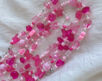 Baby Pink Mismatched Beaded Necklace, Y2k Style, 90s