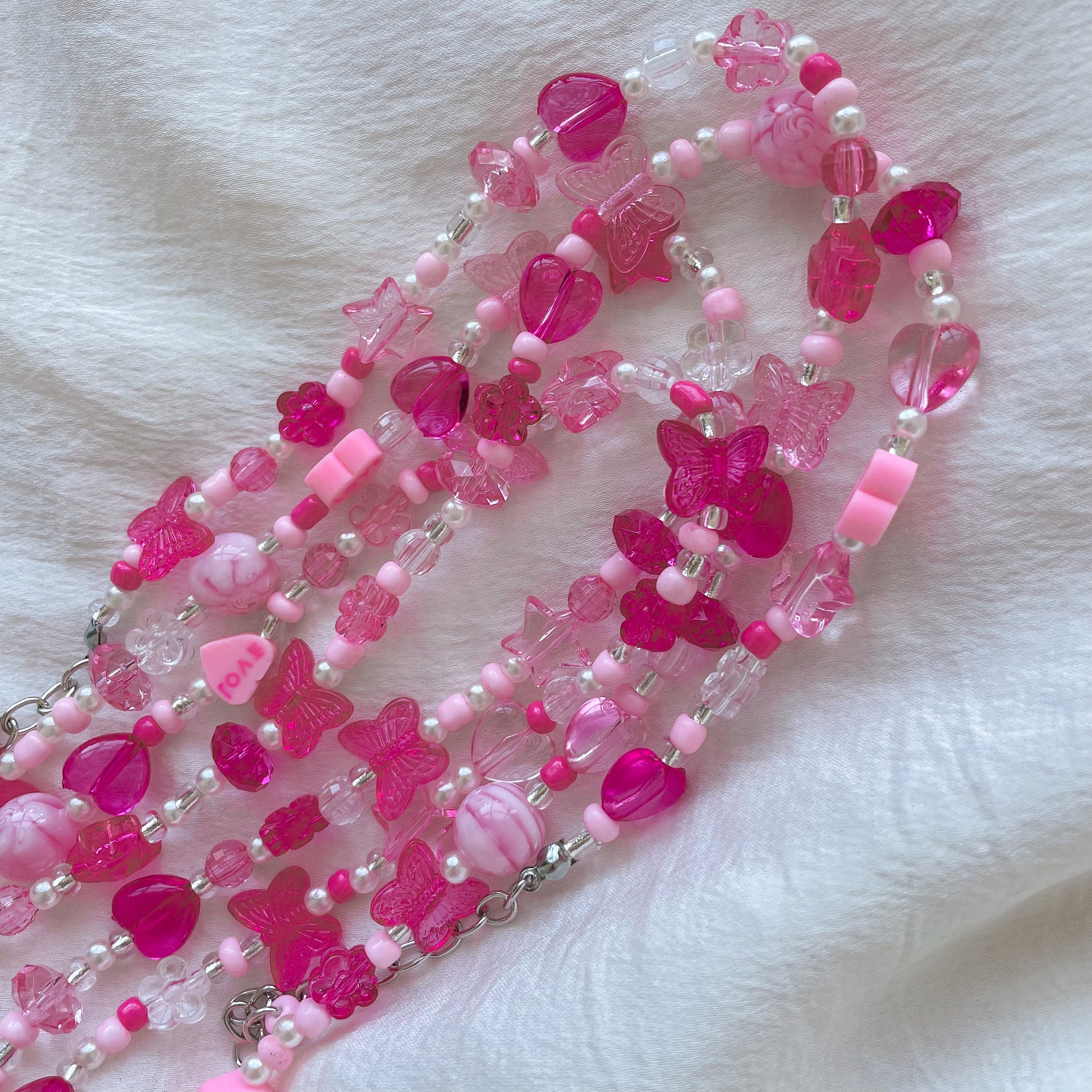 Baby Pink Mismatched Beaded Necklace, Y2k Style, 90s