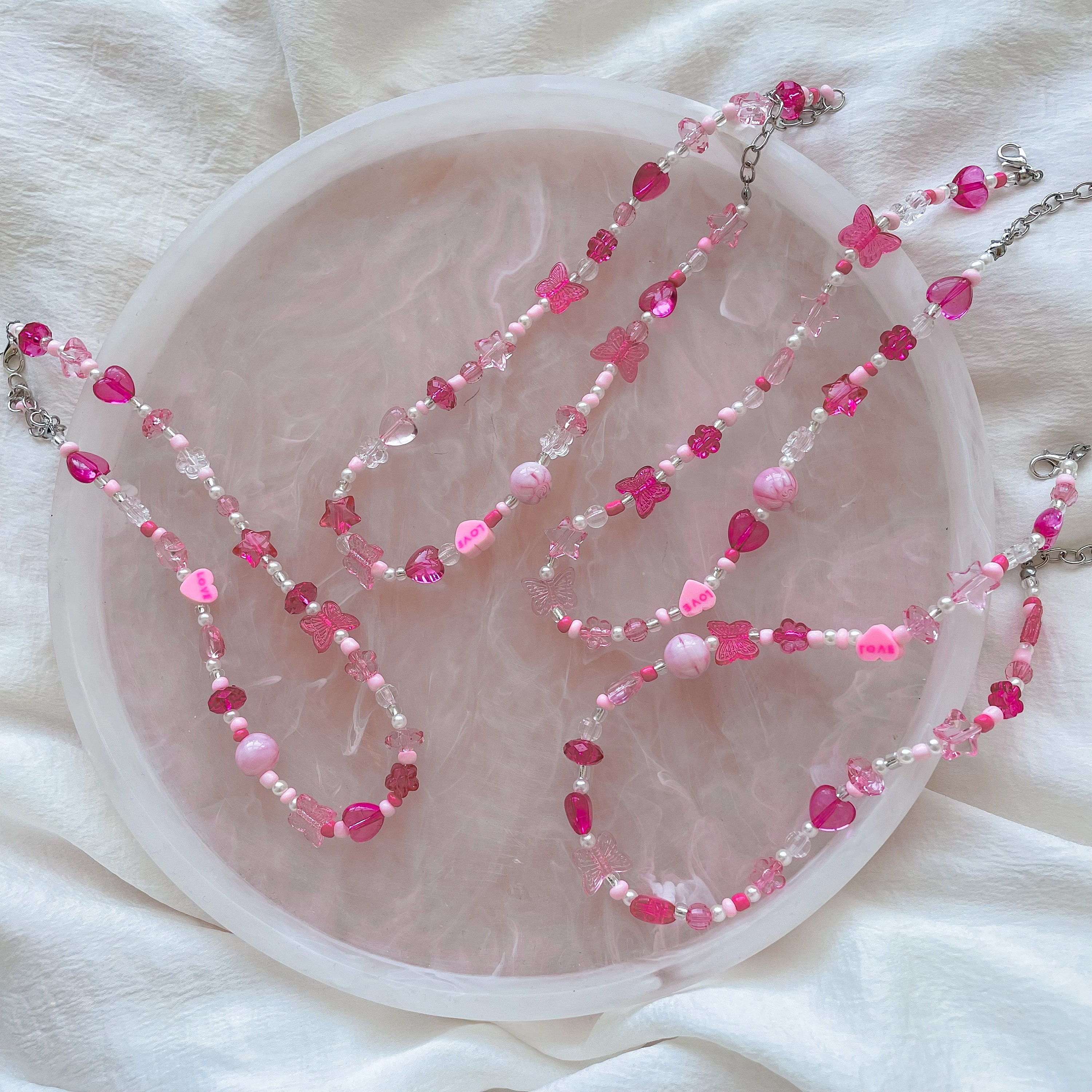ブレスレット LESS IS MORE baby pink bead necklace Baby Pink Mismatched Beaded Necklace, Y2k Style, 90s