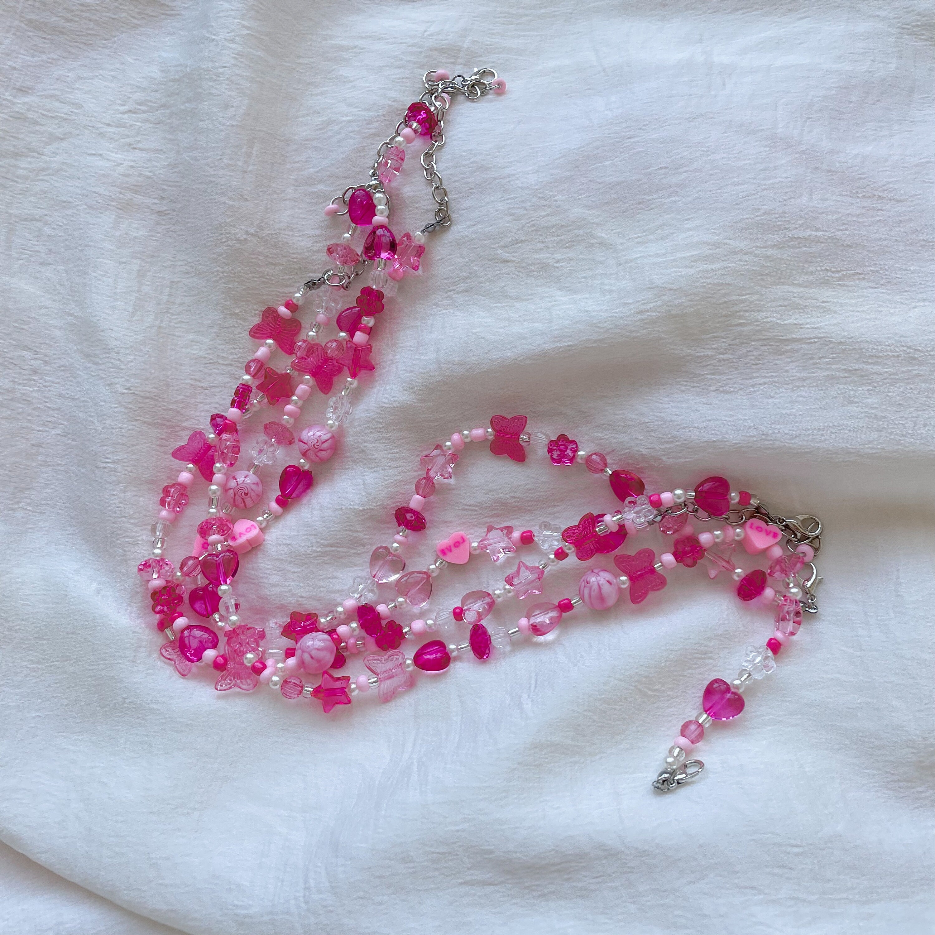Baby Pink Mismatched Beaded Necklace, Y2k Style, 90s