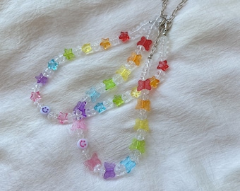 Smiley-kralenketting, vlinderster-ketting, schattige kleurrijke choker, regenboogketting, Kidcore-esthetiek, Y2k-kralenketting, funky stijl