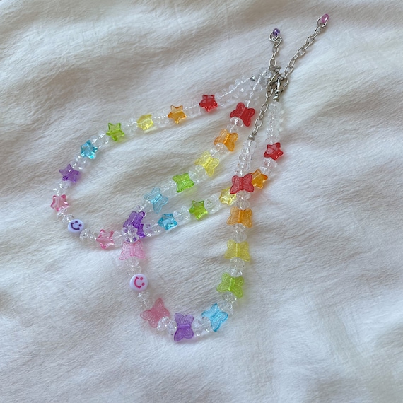 Smiley Face Necklace / Clear Seed Beads / 90s Necklace / Y2K Jewelry - Etsy
