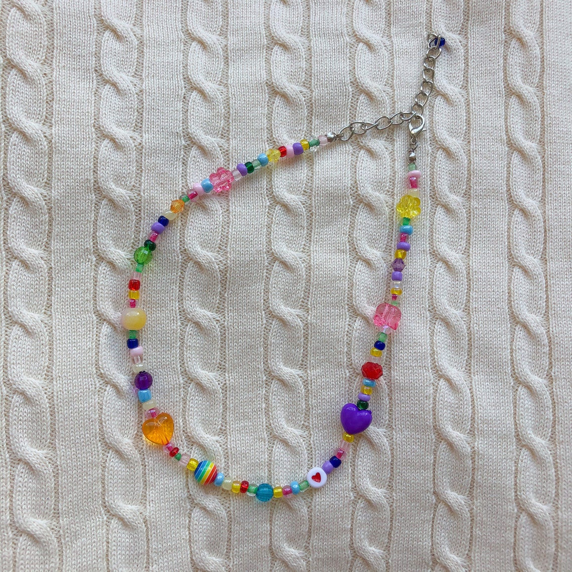 Y2k beaded Necklace Mismatched beaded necklace Funky Rainbow Etsy