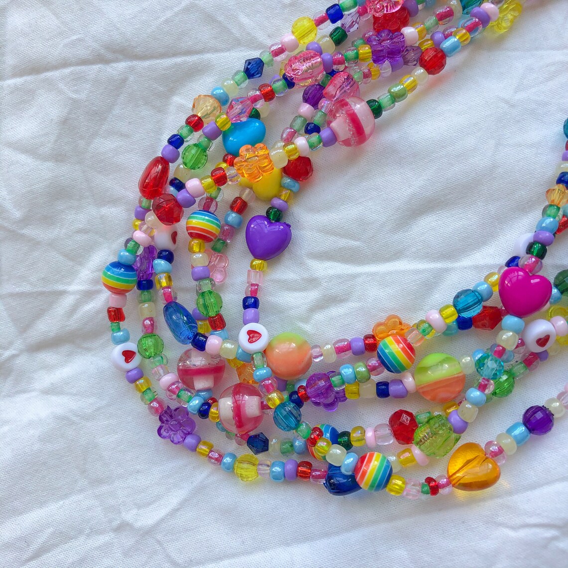 Y2k beaded Necklace Mismatched beaded necklace Funky Rainbow | Etsy