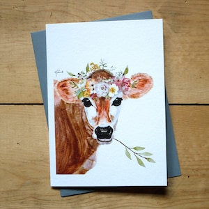 Beautiful cow card, Cute animal cards, Animal greeting cards, Watercolor animals, Animal painting cards - 5x7 card set