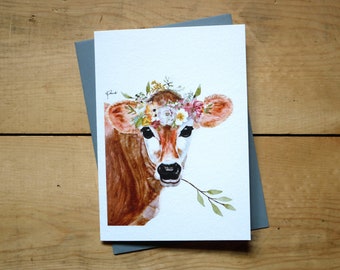 Beautiful cow card, Cute animal cards, Animal greeting cards, Watercolor animals, Animal painting cards - 5x7 card set