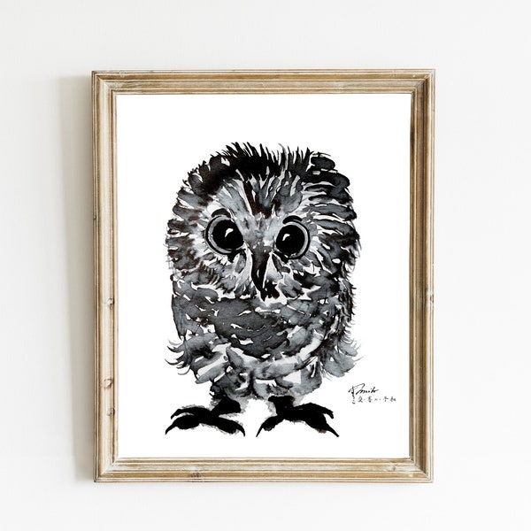 Rockefeller Owl - Sumi E Wall Art Print - 8x10 Print, 11x14 Print