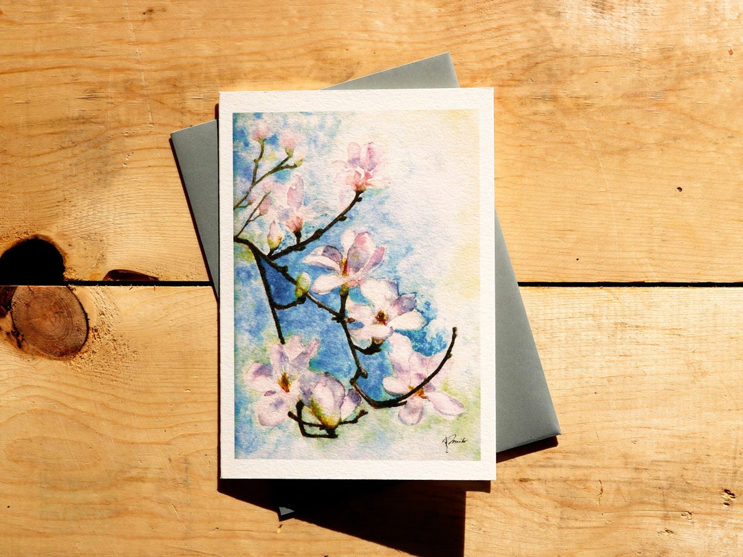 Magnolia Card, Magnolia Watercolor Note Card, White Magnolia Card ...