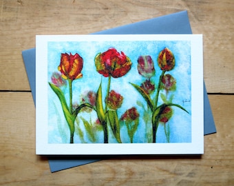 Rote Tulpen Kartenset, Blumenkarten, Aquarellkarten, Schöne Blumen Aquarell, Frühlingsblumen Grußkarten