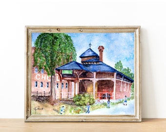 Lititz, Pennsylvania - Akvarellmålning - Lititz Springs Park - 20 x 25 cm tryck, akvarellpapper