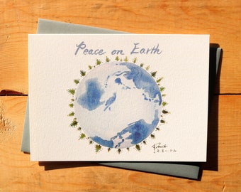 Peace on Earth New Years & Holiday Card - Watercolor Art Print - alternative text options - 5x7 inches