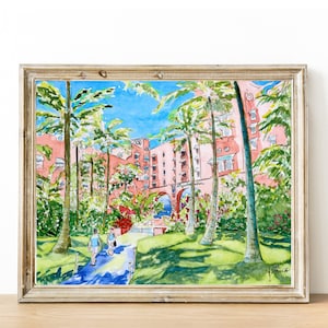 Kunglig hawaiiansk målning, Kunglig hawaiiansk tryck, Waikiki Beach-målning, Waikiki-tryck, Honolulu Hawaii-målning - 8x10 tryck, 11x14 tryck bild 1