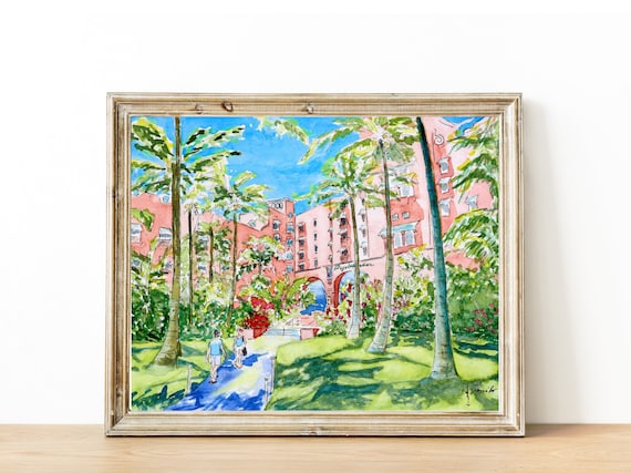 Royal Hawaiian Painting, Royal Hawaiian Print, Waikiki Beach Painting, Waikiki Print, Honolulu Hawaii Painting  - 8x10 Print, 11x14 Print