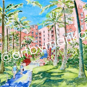 Kunglig hawaiiansk målning, Kunglig hawaiiansk tryck, Waikiki Beach-målning, Waikiki-tryck, Honolulu Hawaii-målning - 8x10 tryck, 11x14 tryck bild 2