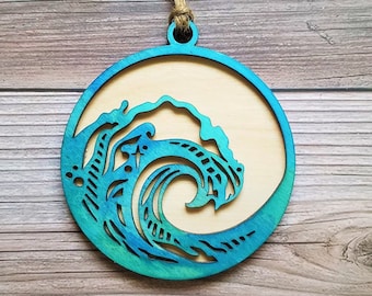 Adorno navideño personalizado con forma de ola: adornos costeros de playa personalizados: regalo navideño de 2021 para familia, niño, niña, mamá, papá, abuelos y bebés