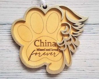 Pet Memorial Ornament - Custom Animal Loss Christmas Decoration - Paw Print - Dog- Cat - Personalized Gift - Remembrance - Rainbow Bridge