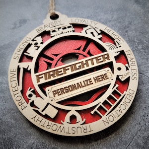 Personalized Firefighter Ornament - Custom Fireman Ornaments - Thin Red Line - First In Last Out - Fire Brotherhood - First Responder