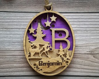 Beer gepersonaliseerde kerst ornament - aangepaste woodland creature ornamenten - monogram - 2021 vakantie cadeau familie, jongen, meisje, baby, vakantie