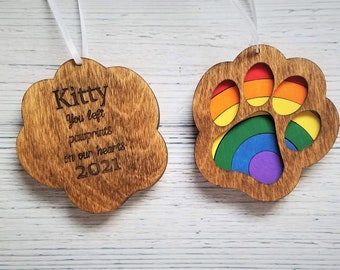 Rainbow Bridge Ornament -  Custom Pet Memorial - Animal Loss Christmas Decoration - Paw Print - Dog- Cat - Personalized Gift - Remembrance