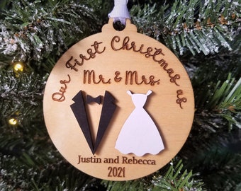 2023 First Christmas Married Ornament - Custom Wedding Ornaments - Personalized Holiday Gift - Groom - Bride - Bridal - Engagement Marriage