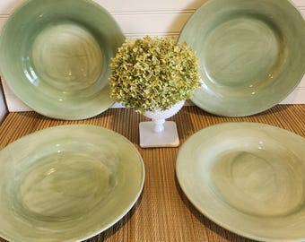 Vintage 90s Pottery Barn SAUSALITO Moss Green 12" Large Plates, Y2k, Made in Mexico, 1997 Earthenware Collection, Sold Individually