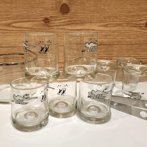 Vintage BC Comic Rocks Glasses - Signed Johnny Hart, MCM Barware Full Set of 4 - Gifts for Him