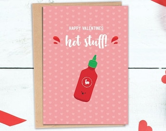 Happy Valentines Hot Stuff | Cute & Sweet Food Pun Valentines Card | Valentines Card For Boyfriend or Husband | 100% Recycled Greeting Card