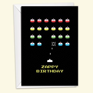 Carte d'anniversaire amusante pour joueur pour lui ou pour elle Carte d'anniversaire Space Invaders Carte d'anniversaire ringard Carte d'anniversaire rétro pour joueur de la vieille école Jeu vidéo rétro