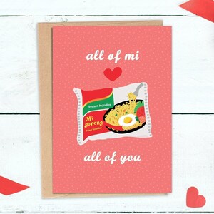 All Of Mi Loves All Of You, Mi Goreng / Biglietto di auguri per anniversario o San Valentino con gioco di parole sul cibo carino e dolce / Per lui / Biglietto di auguri fatto a mano riciclato
