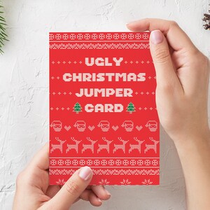 Cartão de suéter de Natal feio | Cartão de Natal engraçado | Suéter de Natal feio | Presente de suéter de Natal | Cartão de felicitações 100% reciclado